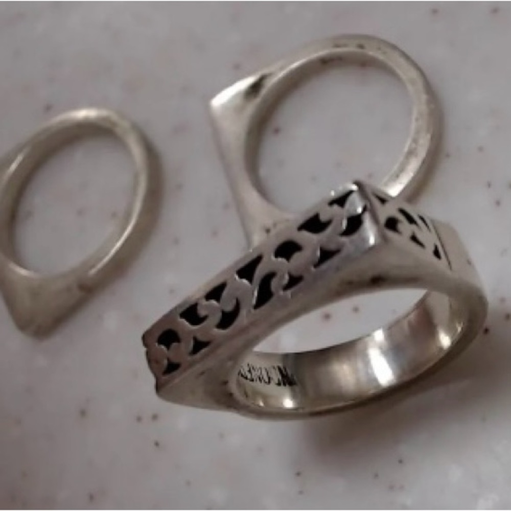 Lois Hill Sterling Silver Ornate Scroll Flat Top Stackable Three Ring Set - Picture 7 of 12